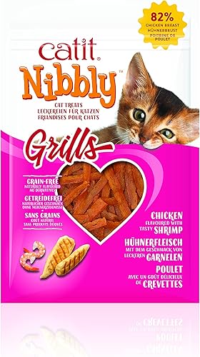 Catit Nibbly Grills - Golosinas para gatos, receta de pollo y camarones, sin granos, 1.06 onzas (paquete de 1)