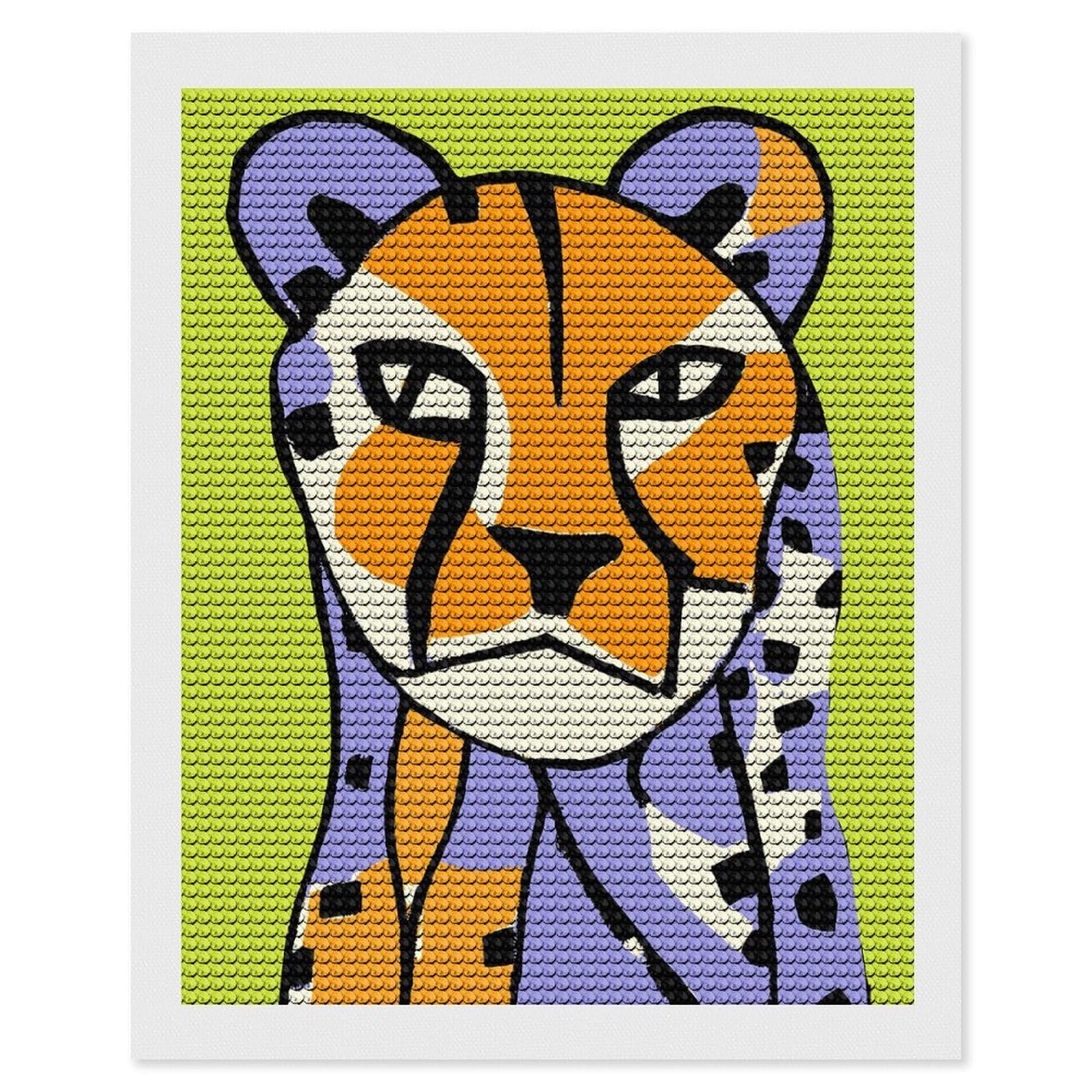 Junmoney Funny Jungle Cheetah Diamond Painting Canvas Set 16"x20", Satisfying Creative Project, Easy to Follow Symbols, Fun Craft Experience