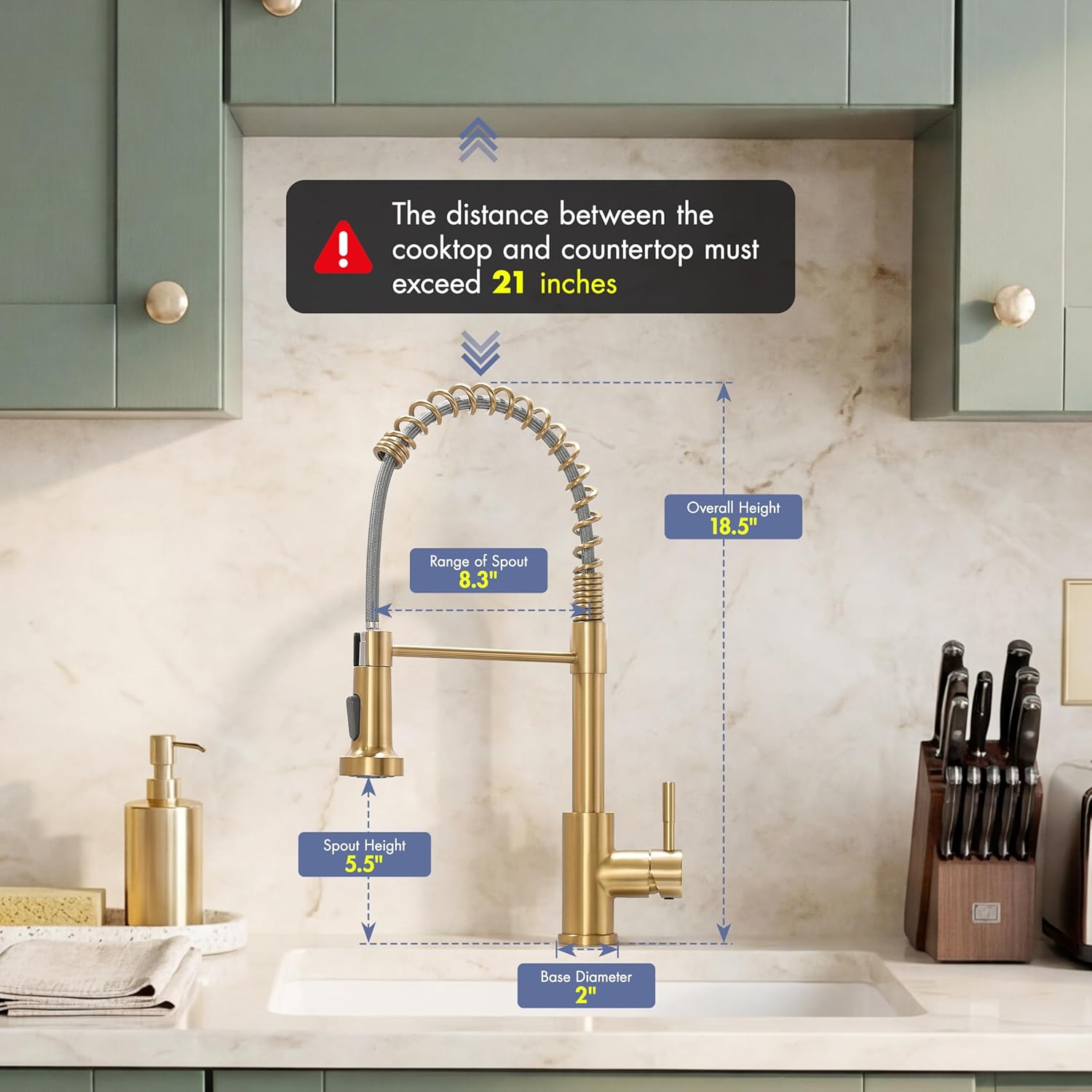 GIMILI Kitchen Faucet with Pull Down Sprayer Single Hole Stainless Steel Sink Faucet, Suitable for Farmhouses, RV, Laundry Room, Outdoor, and Campers. Llave para fregadero de cocina Brushed Gold - Image 2