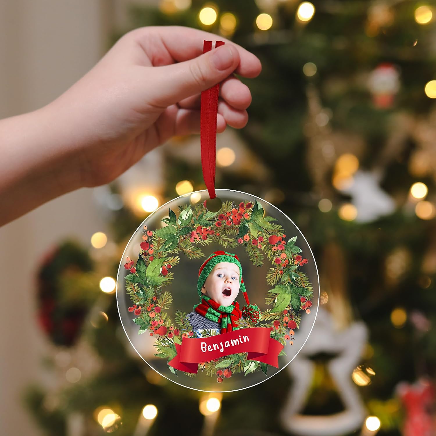 Personalized Christmas Acrylic Ornament Custom Photo Text Christmas Tree Decorations Customized Hanging Ornament Gift for Christmas Birthday 2024