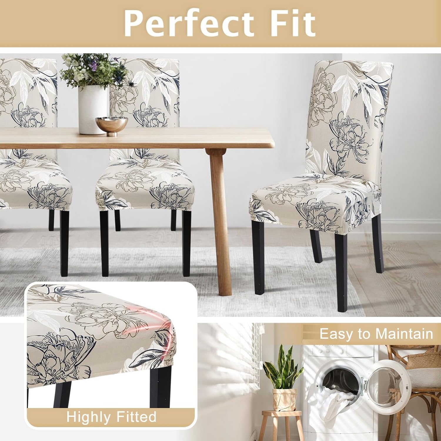 SearchI Printed Dining Room Chair Covers Set of 6, Stretch Kitchen Chair Covers Washable Parsons Chair Slipcover Removable Dining Chair Protectors for Hotel,Ceremony(Flower Pattern3)