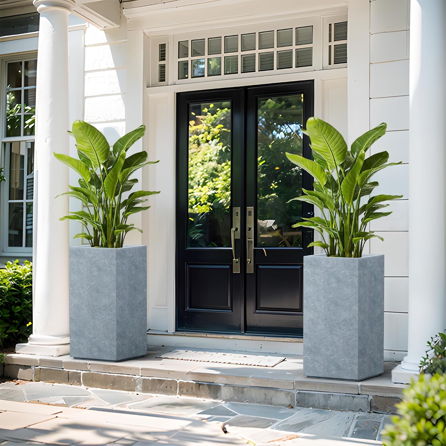 Kante 27.6" H Tall Rectangular Concrete Planter, Modern Square Diameter Plant Pot with Drainage Hole and Rubber Plug for Indoor Outdoor Home Patio Garden, Slate Gray