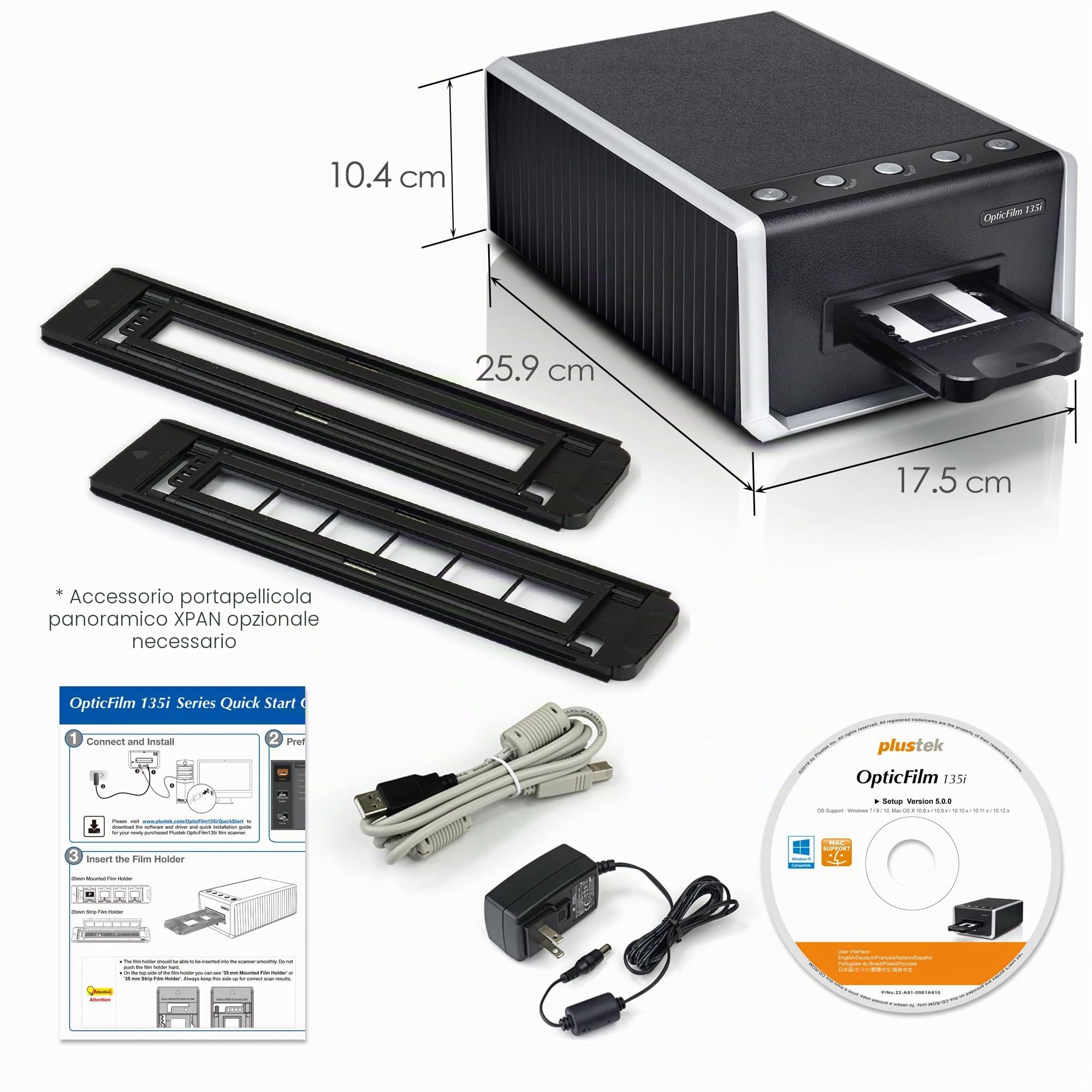 Plustek OpticFilm 135i - Scanner automatico per pellicole e diapositive, Batch converte diapositive da 35 mm e negativi per pellicole, 7200 dpi e polvere infrarossa