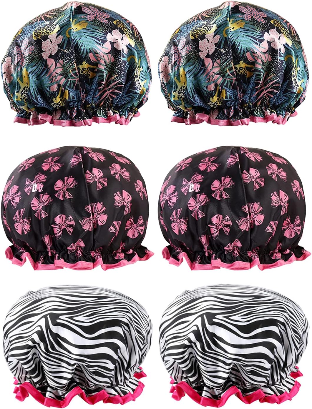 6 PCS Shower Caps, Waterproof Shower Bath Caps, Double layer Lined Bath