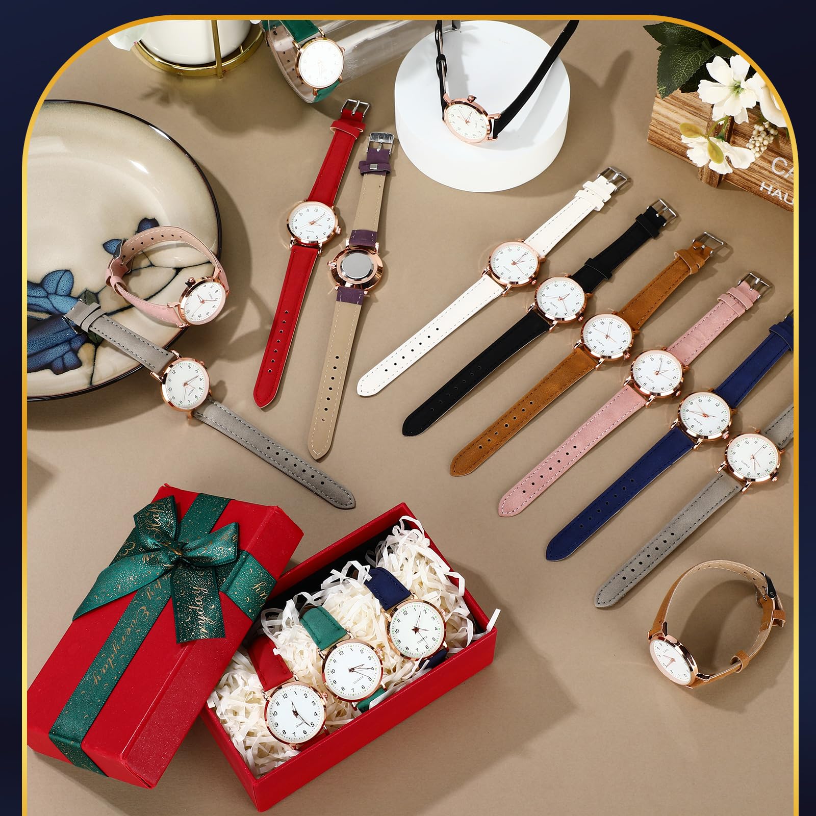 Outus Paquete de 26 relojes de pulsera unisex de platino surtidos para mujeres, hombres y mujeres con cinturón de piel sintética