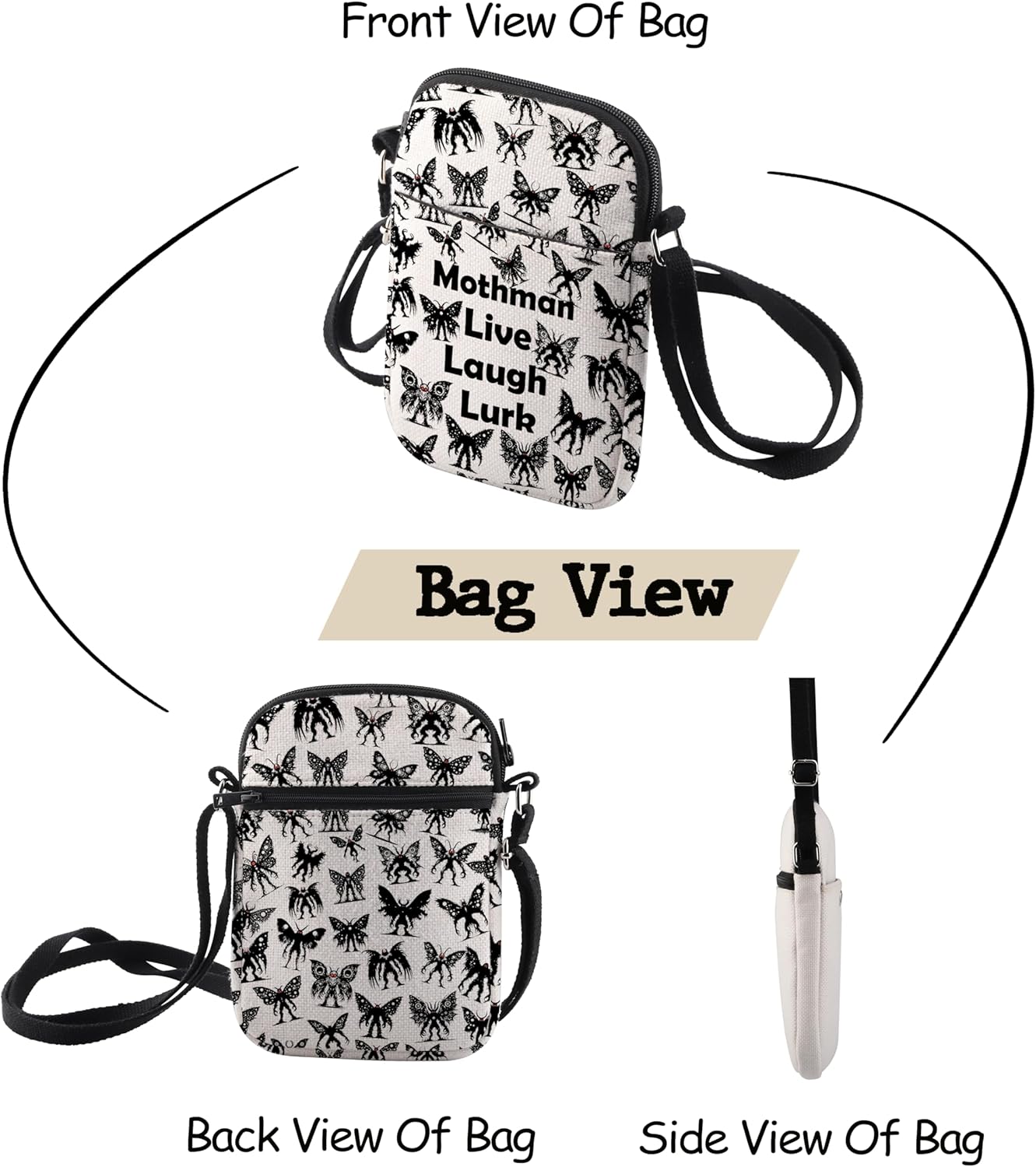 MNIGIU Mothman Cryptid Crossbody Bag Mothman Lover Gift Mothman Live Laugh Lurk Shoulder Bag Cryptozoologist Gift - Image 4