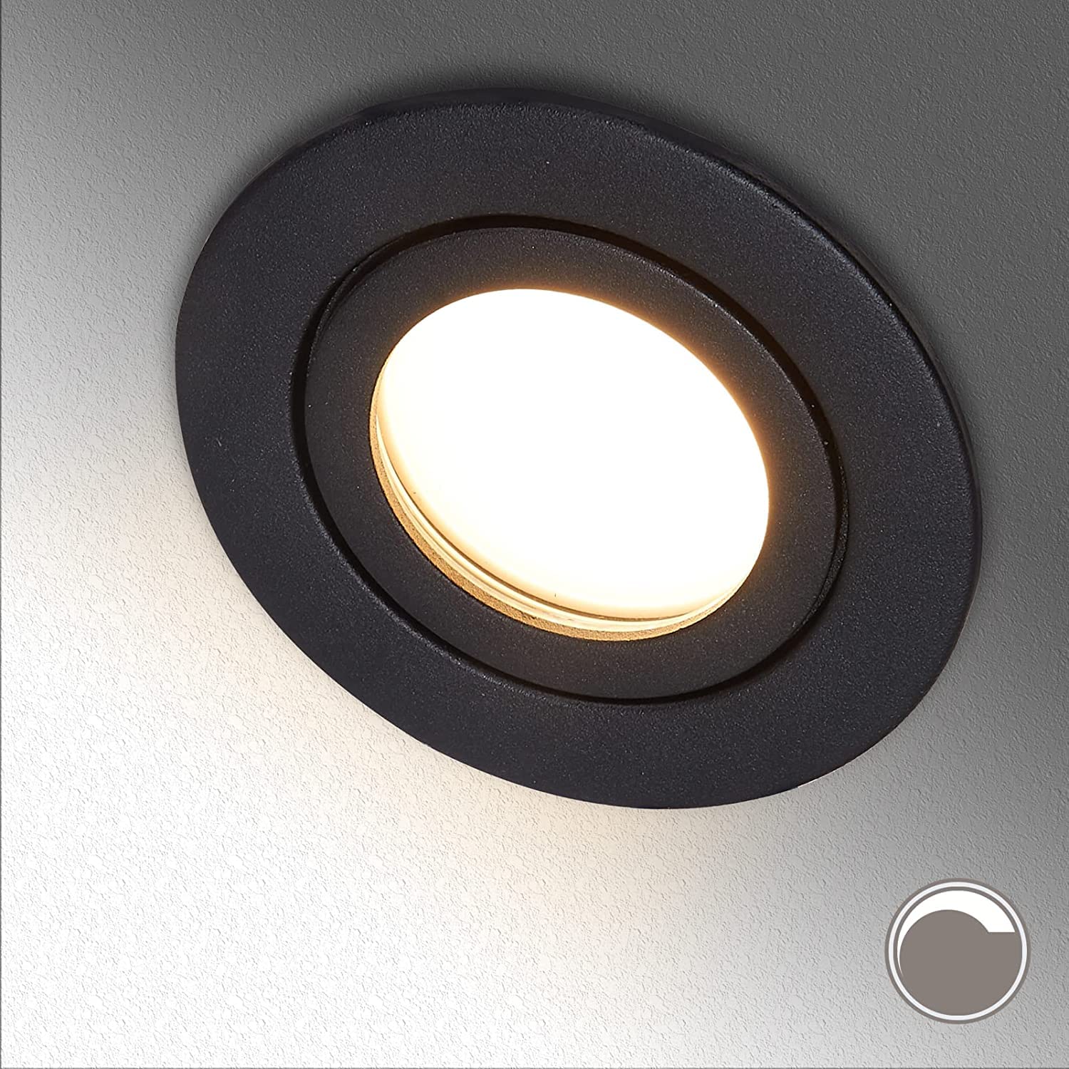 LED Spots Lampe Leuchte dimmbar Keramik Flach 230V 5W Warmweiß IP44 Schwarz Set (3er Pack)