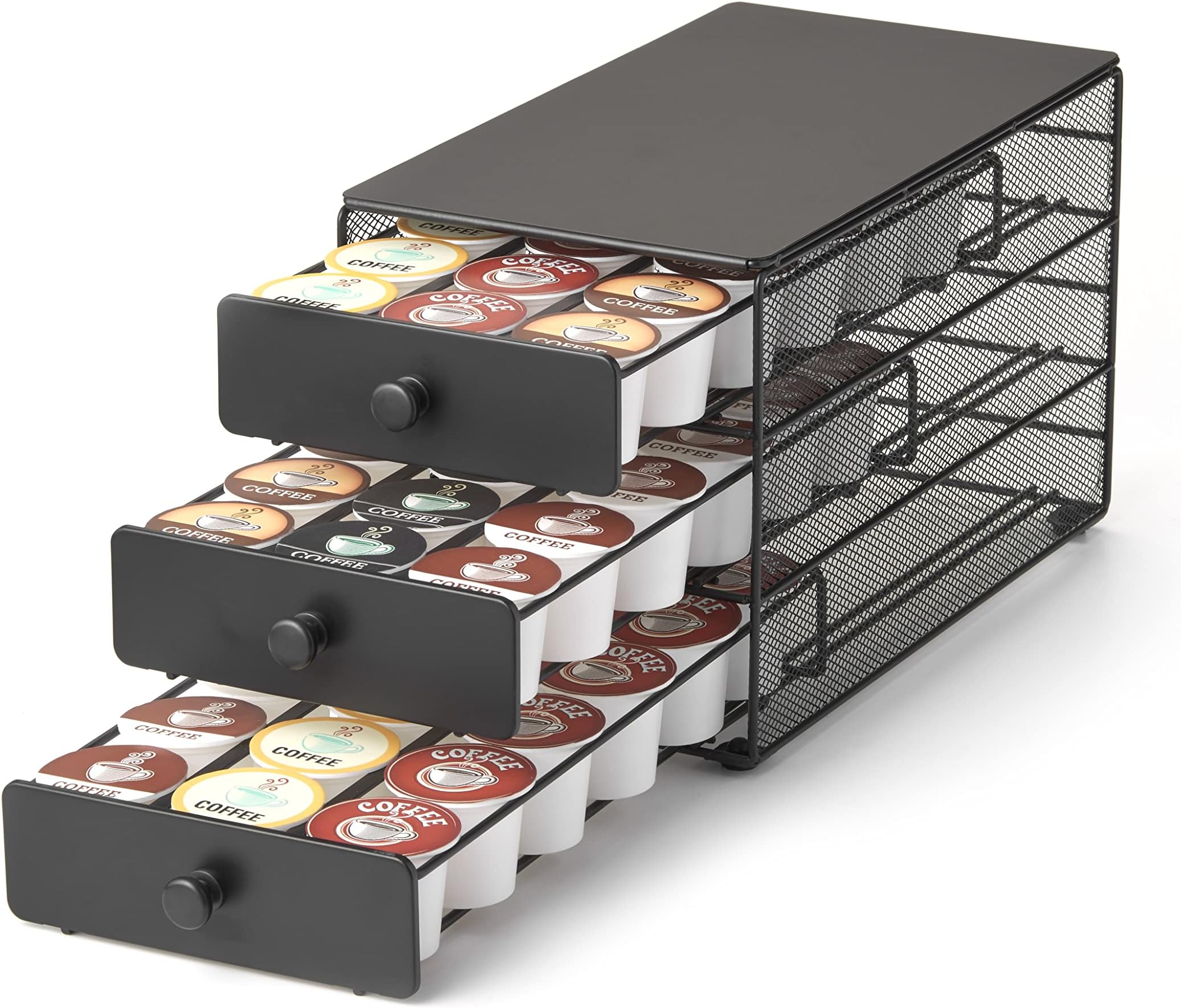 3-Tier K-Cup Drawer - Holds 54 K-Cups - Black Satin Finish - Space Saving Design