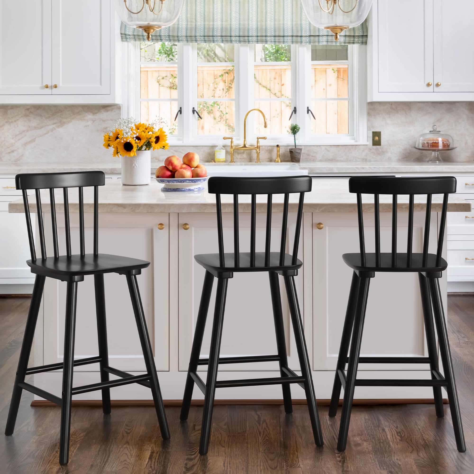 LUE BONA Windsor Wooden Bar Stools Set of 3