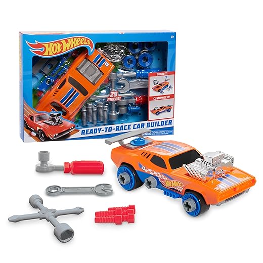 Just Play Hot Wheels Ready to Race Car Builder, 29 Pieces for Kids to Customize Their Own Toy Car, Red Kids Car