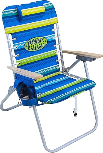 Vista 12 de Tommy Bahama Hi-Boy 17" Seat Height 4-Position Lace-Up Suspension Folding Beach Backpack Chair Logo Stripe
