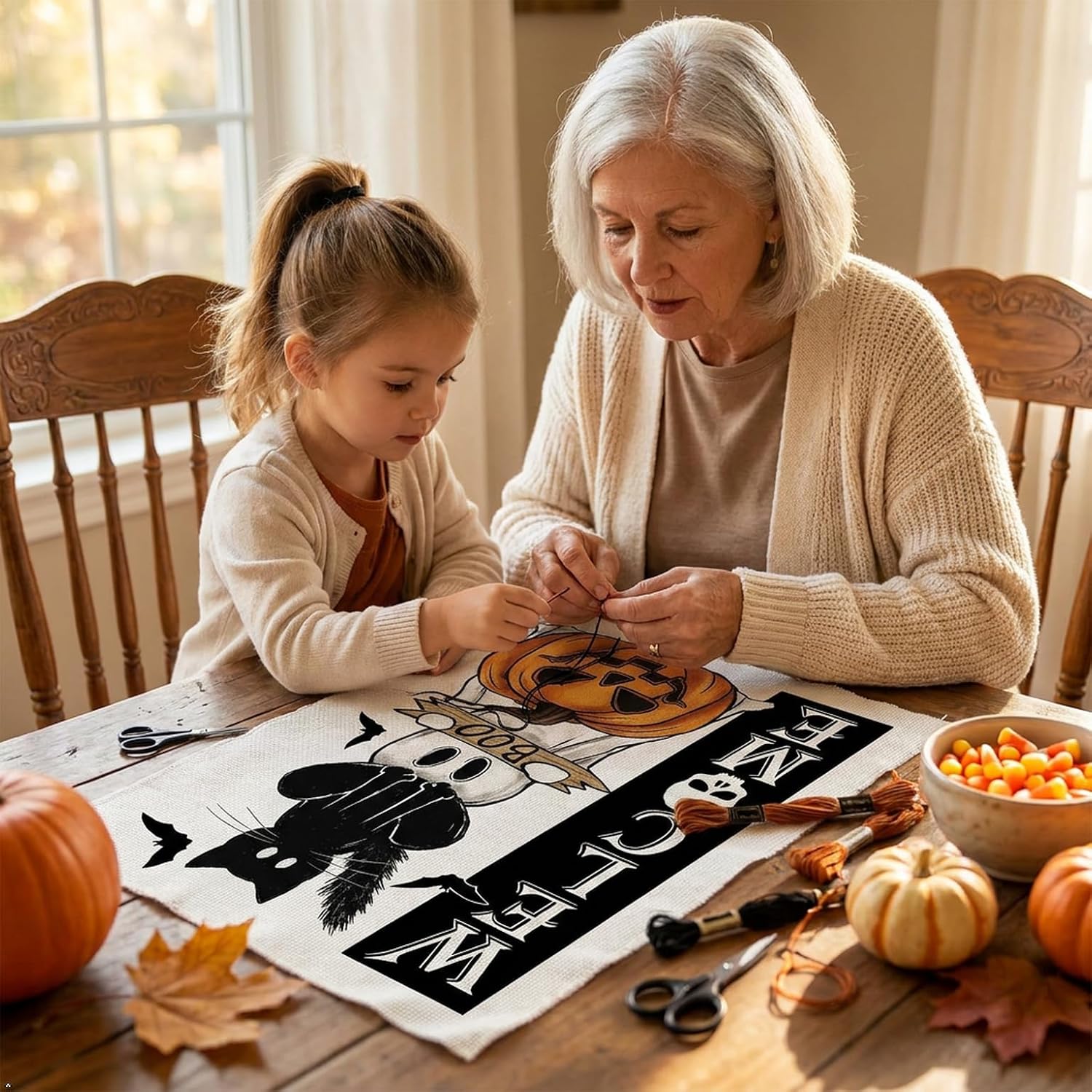 VIGEGU Halloween Stamped Cross Stitch Kits for Adults Beginners 12x16 inch