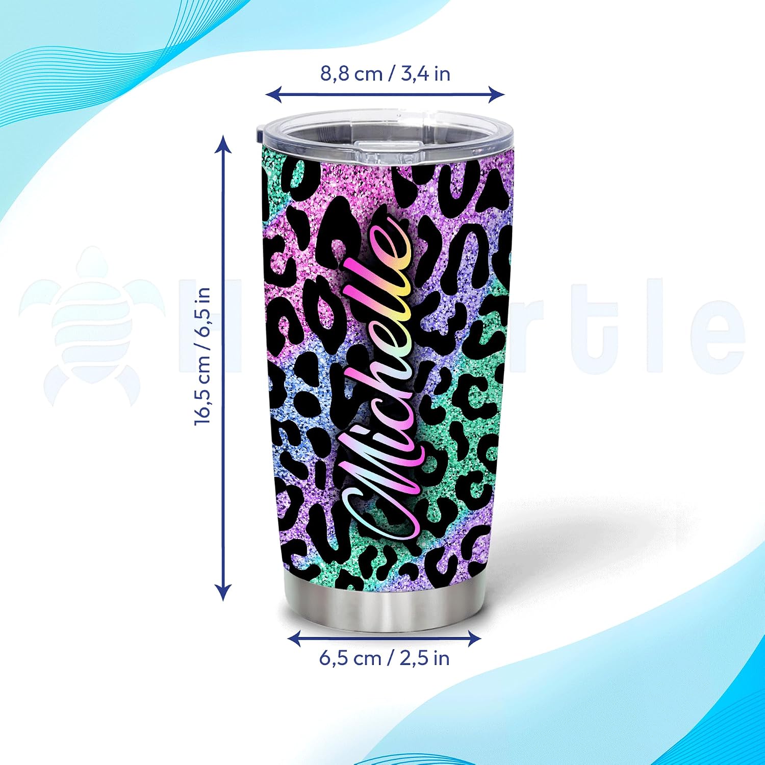 Hyturtle Personalized Gifts For Leopard Lover - Birthday Christmas - Leopard Print Custom Name Stainless Steel Tumbler 20oz With Straw Lid - Cheetah Lover Gifts For Her Women Girl Daughter Friend