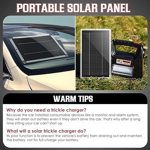 Miniatura 4 de Saillong Mantenedor de cargador de batería solar de 12 V, panel solar impermeable, cargador solar portátil con encendedor de cigarrillos, clip de