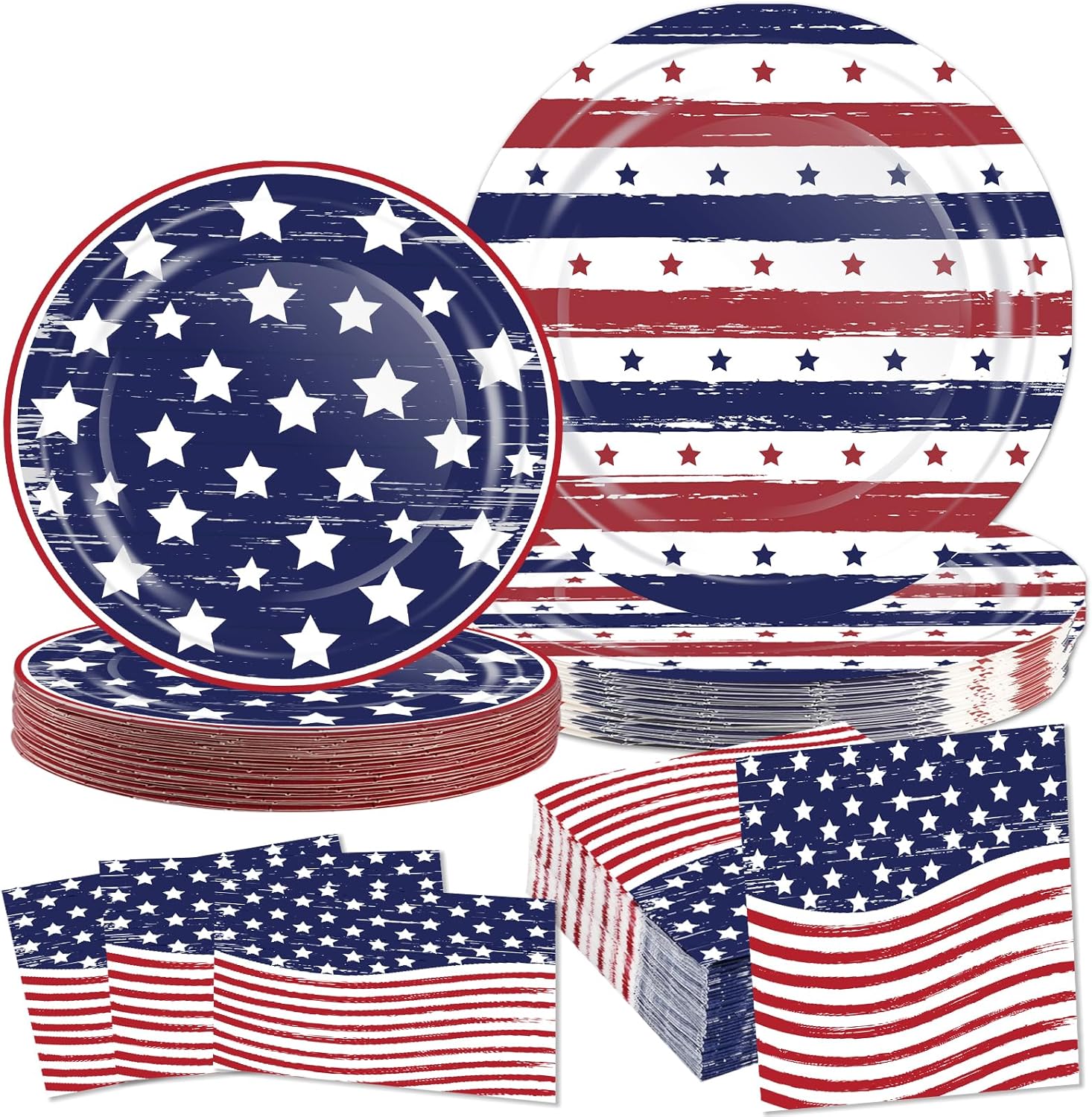 OuMuaMua 75 Pcs American Flag Patriotic Party Plates and Napkins, 4th of July Disposable Tableware Paper Set for Veterans, Election, July 4th Independence Day Party Supplies Decorations, Serves 25