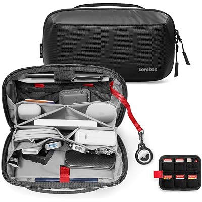tomtoc Electronic Organizer Accessory Pouch for MacBook Charger, Cables, Power Bank, Hard Drive, Cords, Water-resistant Storage Bag with Removable Card Slots for USB Adapter, Memory Card, Black