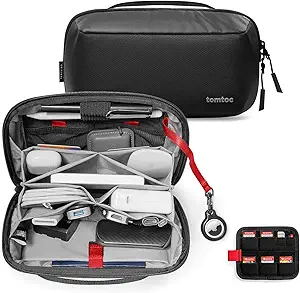 tomtoc Electronic Organizer Accessory Pouch for MacBook Charger, Cables, Power Bank, Hard Drive, Cords, Water-resistant Storage Bag with Removable Card Slots for USB Adapter, Memory Card, Black