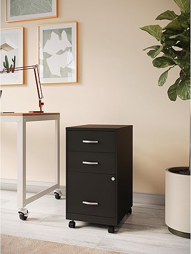 Miniatura 2 de Space Solutions Archivador móvil de metal de 3 cajones con cerradura, tamaño carta, negro, totalmente montado