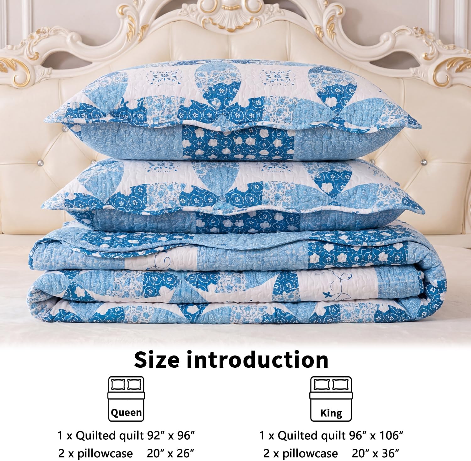 Ultra Soft 100% Cotton Patchwork Quilt Set, Queen 3 Piece Lightweight Bedspread Coverlet 92"x96" with 2 Pillow Shams 20"x26" All Season Bedding