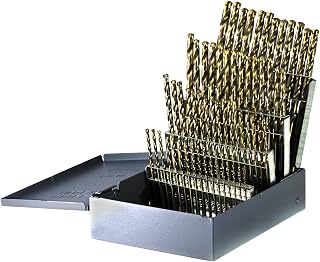 Drillco 500 Series 60 Piece Cobalt Steel Heavy-Duty Jobber Drill Bit Set, Bronze Finish, Round Shank, Spiral Flute, 135 Degrees Split Point, Size #1 - #60