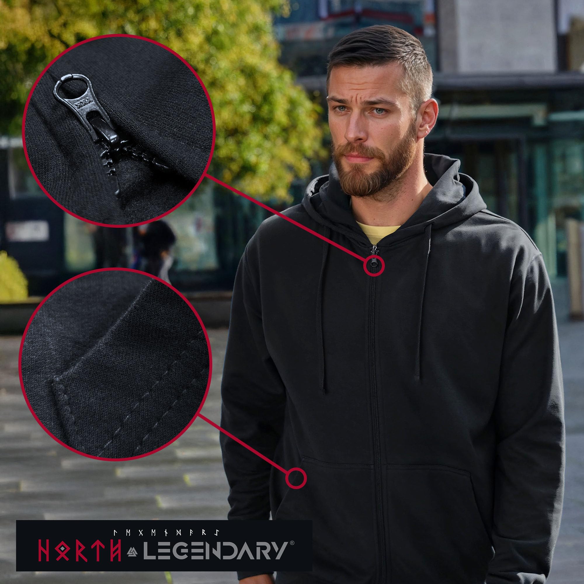 Herren Sweatjacke mit Kapuze - Valhalla Rabe Rücken Aufdruck - nordische Wikinger Walhalla Zipper, Valhalla Viking