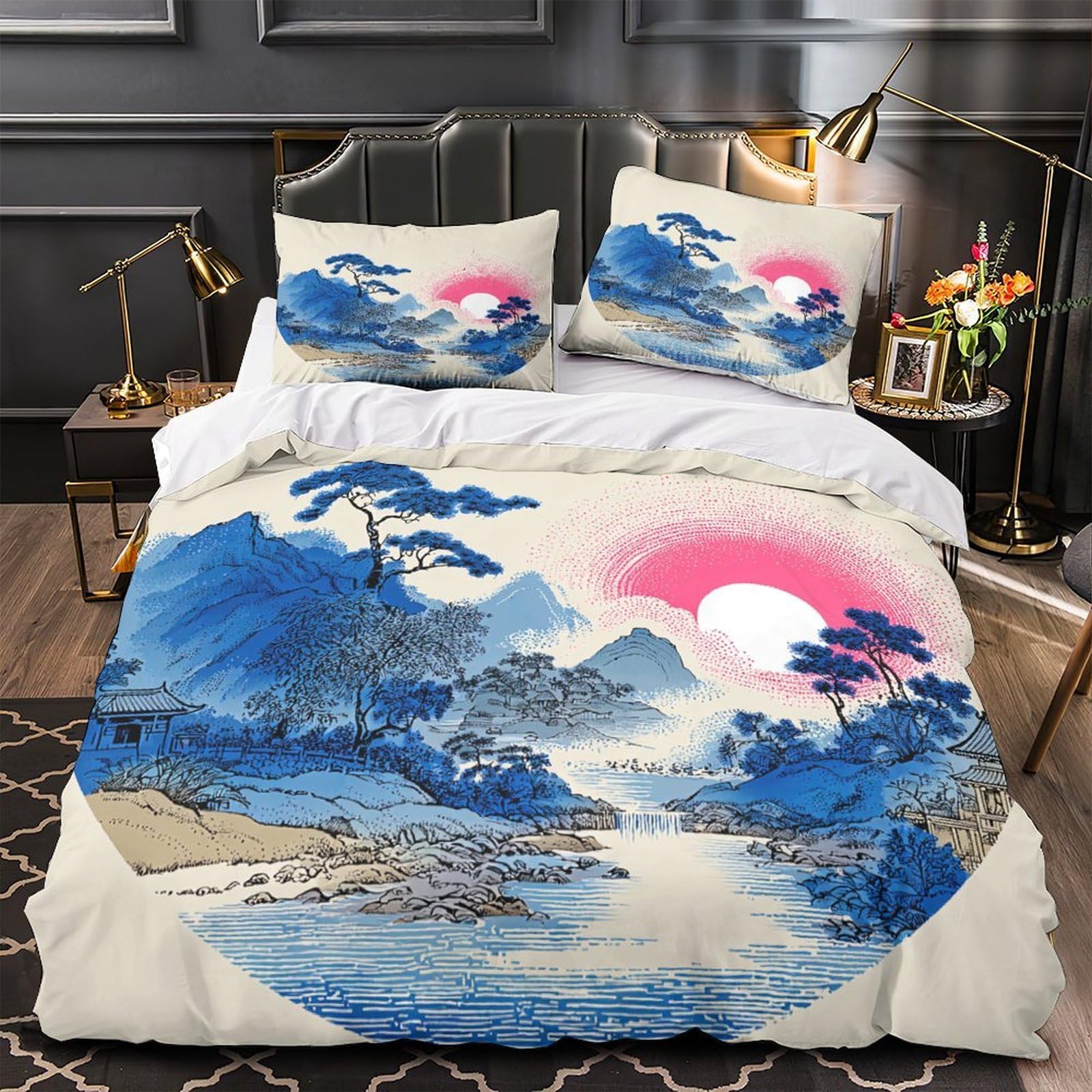 Housse de couette en microfibre supérieure impression 3D style asiatique traditionnel