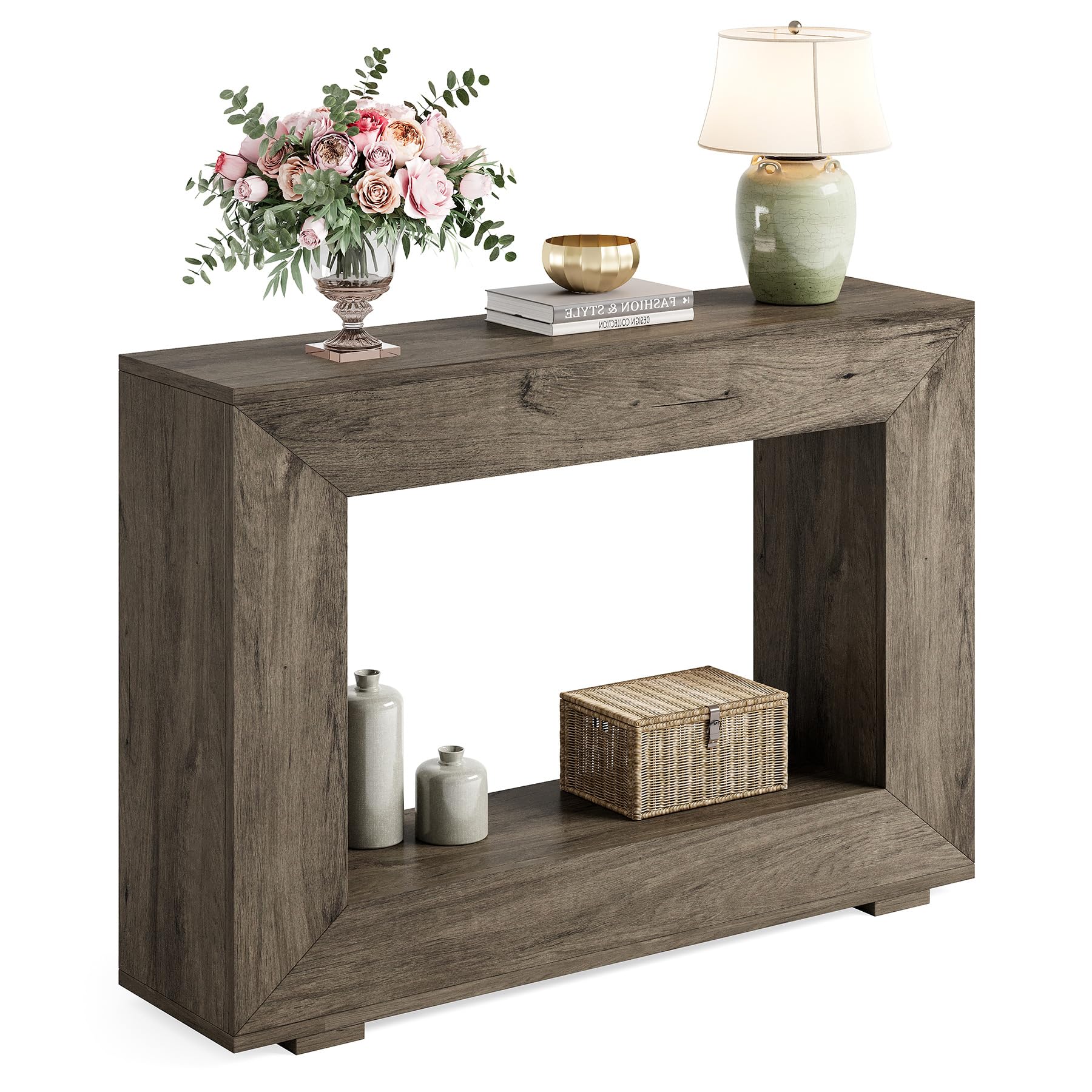 LITTLE TREE 47 Inches Console Table, Sofa Table with Storage, Modern Entryway Table for Hallway, Narrow Long Sofa Entryway Table for Living Room, Grey