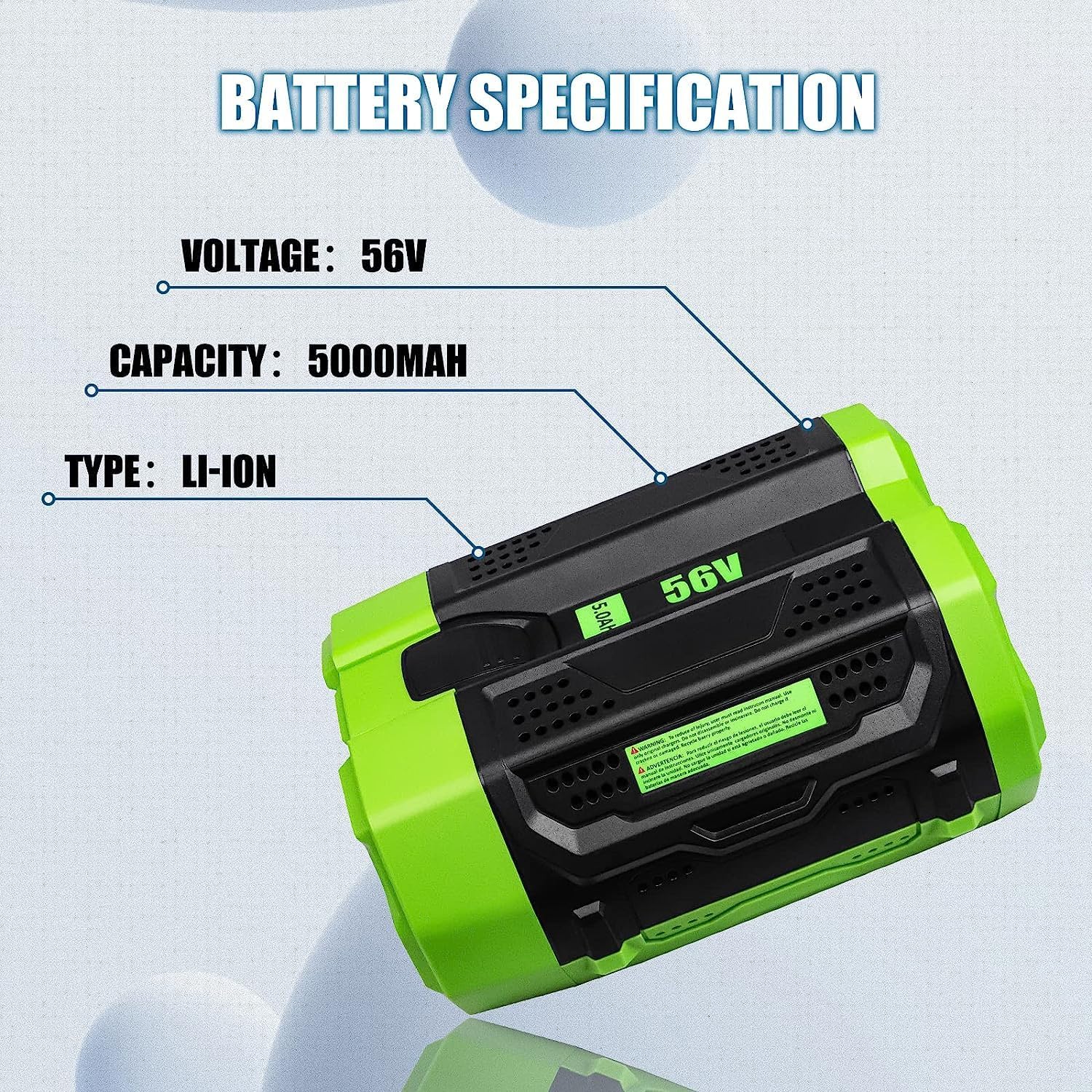 Batterie remplace EGO BA1400T, BA2800, BA2800T, BA4200, BA4200T pour outil de jardinage - 5000mAh 56V Li-ion | 889001815