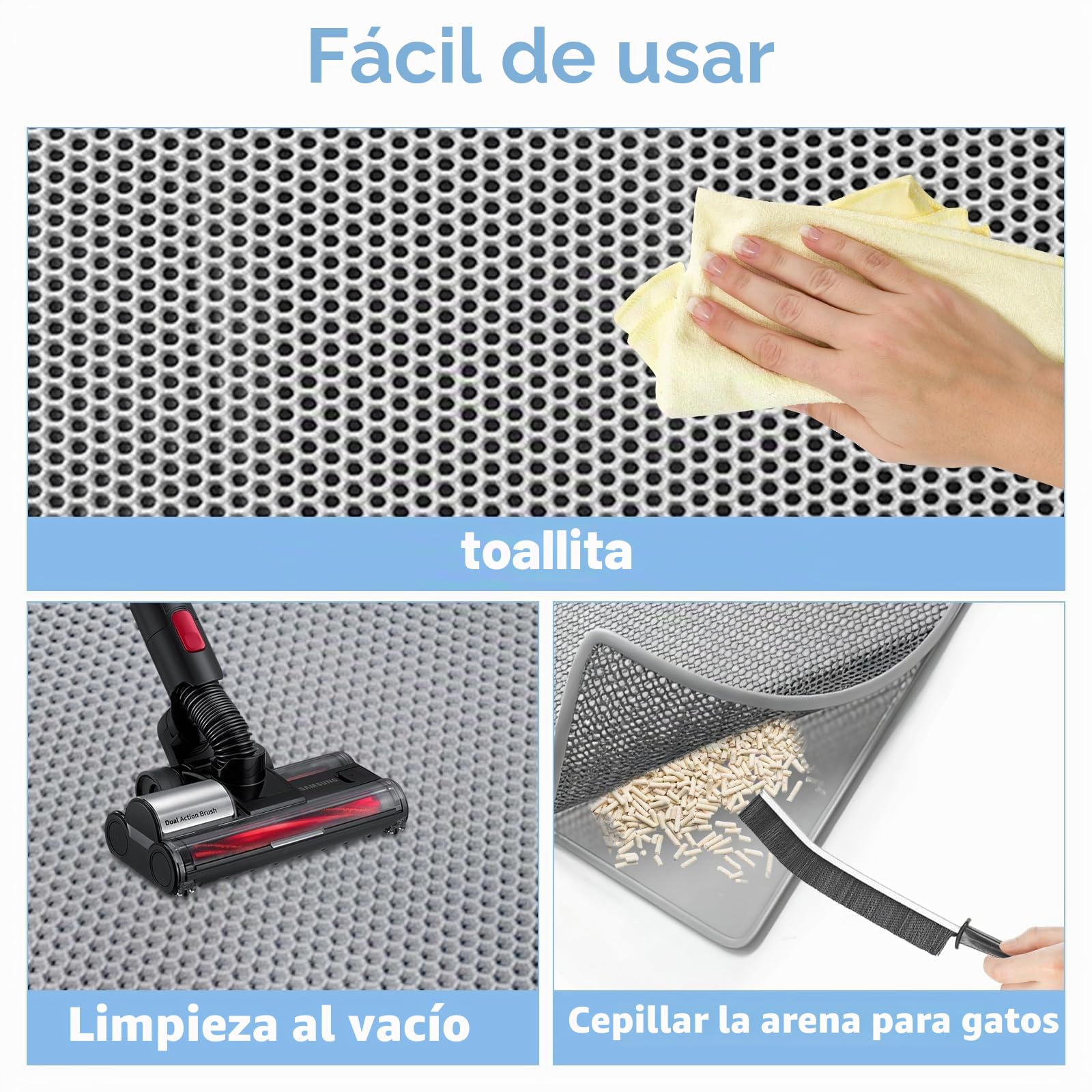 Alfombrilla para arena de gatos MiracDan XXL (60 x 90 cm), gris - Alfombrilla anti-arena de EVA, suave, para arenero con o sin tapa, para gatos. La mejor arena para gatos. Cepillo de limpieza gratuito