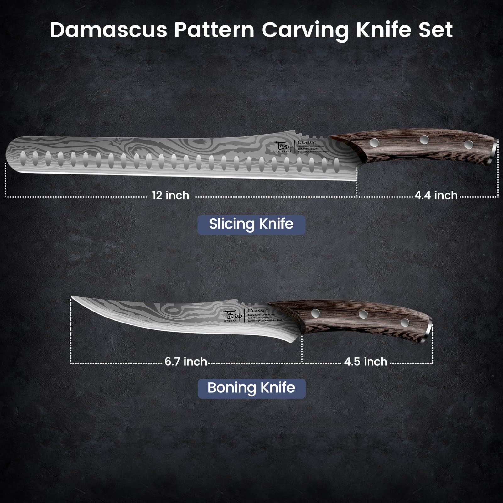 SYOKAMI Fleischermesser Set 2-teilig, Küchenmesser zum Schneiden von Fleisch, Hackmesser, Ausbeinmesser & Zerlegemesser, Japanischer Stil aus Hochkohlenstoffstahl, Zum Hacken, Schneiden, Ausbeinen