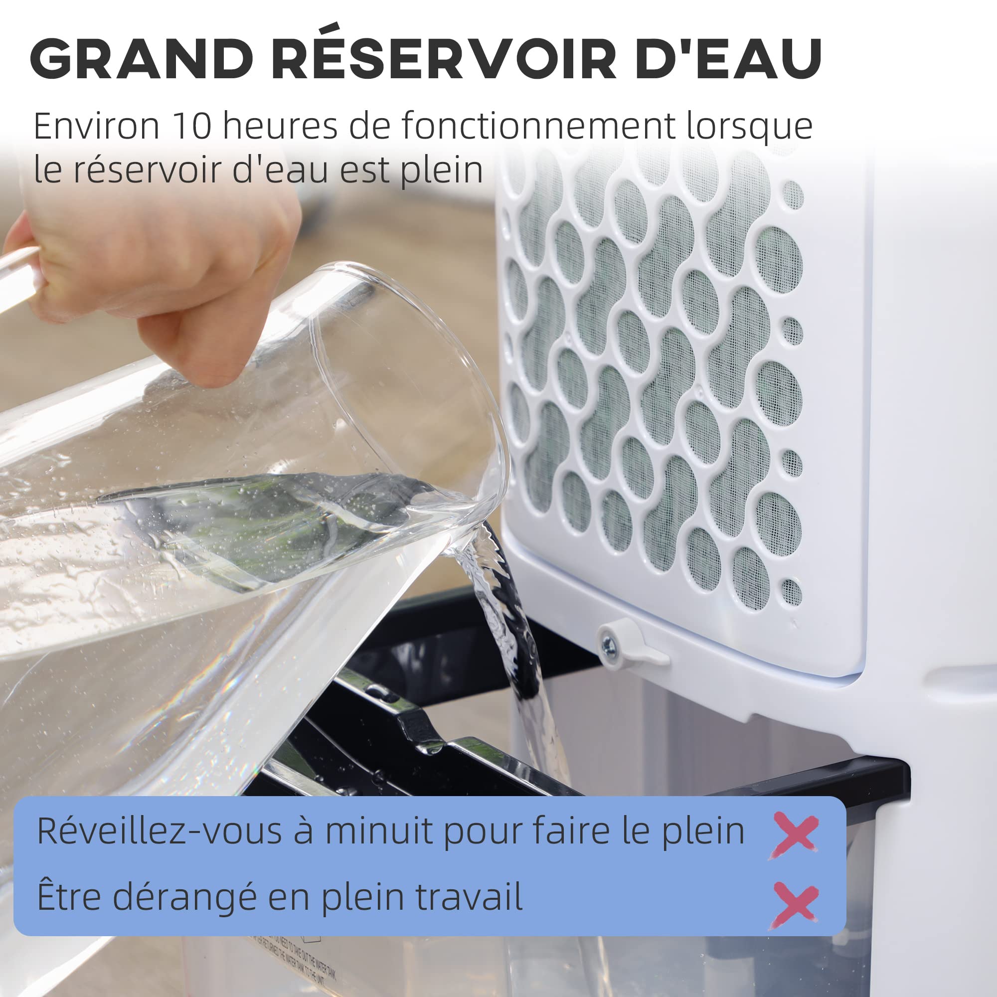 HOMCOM Refroidisseur d'air ventilateur humidificateur 3 en 1 sur roulettes télécommande 3 modes 3 vitesses minuterie et oscillant réservoir 3,5L avec 2 blocs réfrigérants blanc