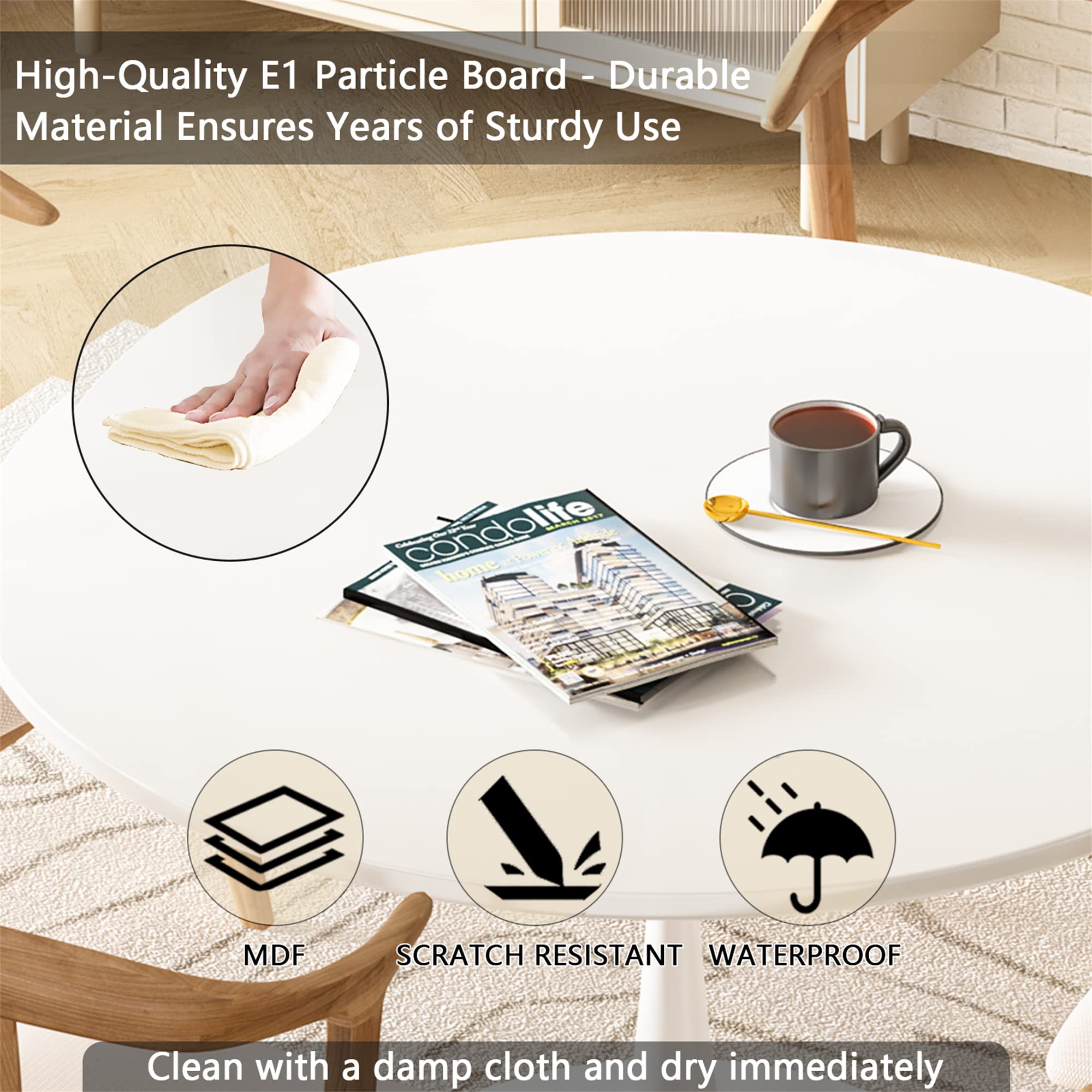 Recaceik Modern Round Dining Table, 42.1'' Tulip Table with MDF Table ...