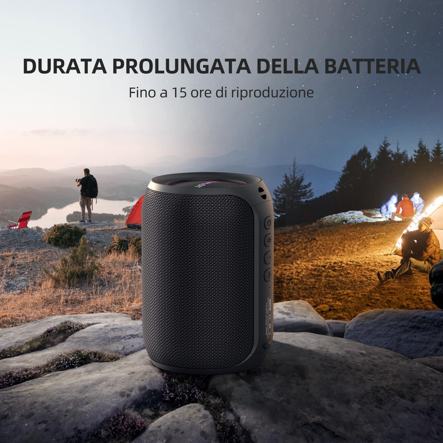 ZEALOT Cassa Bluetooth, Altoparlante Portatile, Outdoor, Bluetooth 5.0, Impermeabile, Stereo Rumoroso, Bassi Incredibili, 1500 Minuti Tempo di gioco con AUX/TF/USB per viaggi a casa (15W Nero)