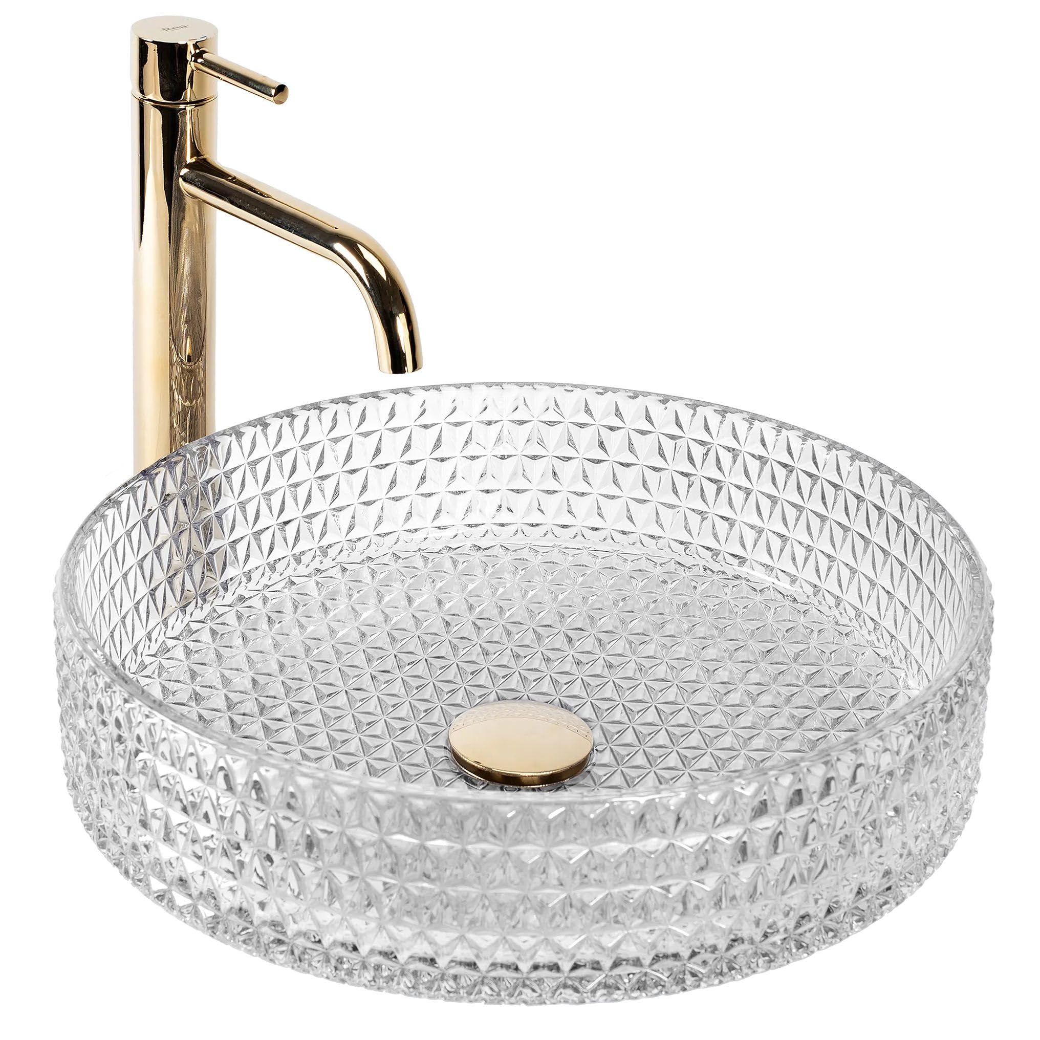 Rea REA-U8881 Bathroom Sink Made of Glass Cristal 39 Transparent-transparent-REA-U8881, Transparent, 40 x 40 cm