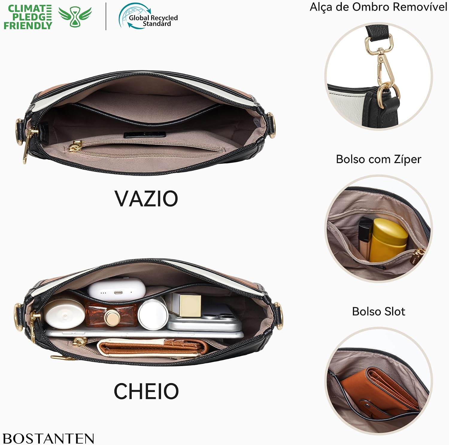 BOSTANTEN Bolsa tiracolo feminina pequena de couro com alça de ombro moderna e zíper triplo BOSTANTEN Bolsa tiracolo feminina pequena de couro com alça de ombro moderna e zíper triplo