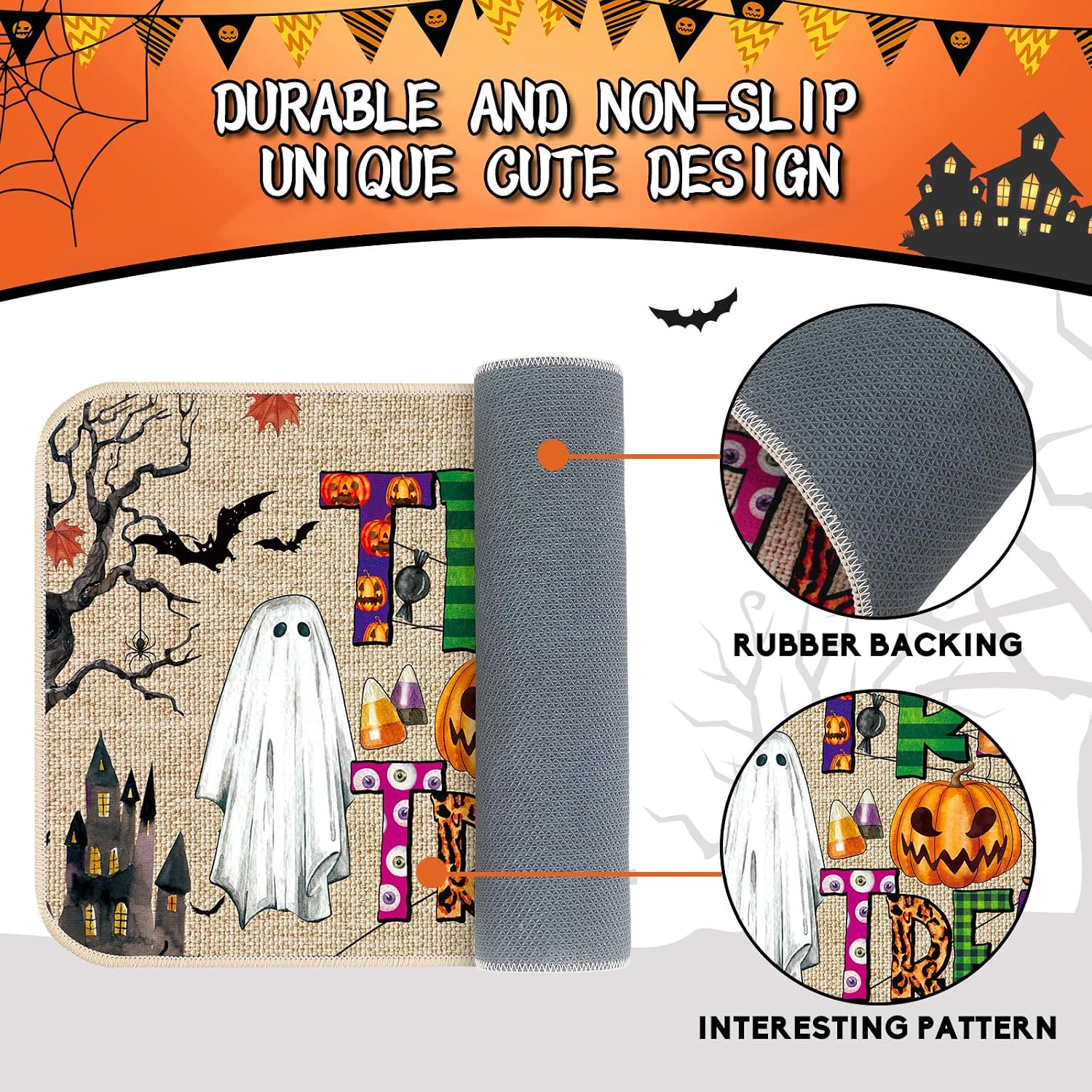 Ceenna Halloween Door Mat Outdoor 27.6 x 15.7 Inch Halloween Front Door Welcome Mat Boo Pumpkin Trick or Treat Rug Spooky Ghost Decorative Doormat for Indoor Outdoor Home Kitchen Bath(Novelty)