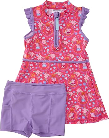 RuffleButts Girls UPF50+ Athletic Sleeveless Zip Ruffle Sleeve Active Dress