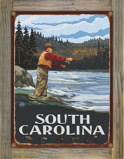 Northwest Art Mall South Carolina Fishing Rustic Metal Print on Reclaimed Barn Wood from Travel Artwork by Artist Paul A. Lanquist 8.5" x 11.5"