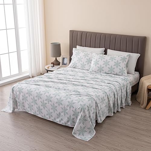 Miniatura 5 de Great Bay Home Juego de sábanas para el invierno de franela de algodón turco 100 %, gran caída lateral, suaves, cálidas, de doble cepillado,