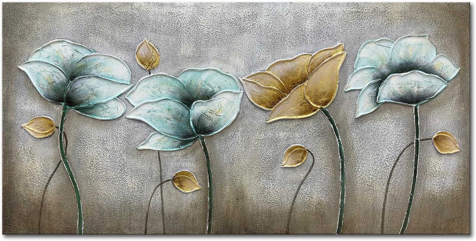 Alenoss Oil Paintings on Canvas Wall Art 100% Hand Painted Abstract Modern Paintings Lotus Flower Colorful Floral 3D Metal Luster Artwork Wall Decor for Home Decorations