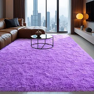 Purple Area Rugs for Bedroom Living Room, 5x7 Soft Fluffy Fuzzy Shag Plush Furry Carpet, Large Indoor Floor Mat for Kids Nursery Home Dorm Office Decor Aesthetic