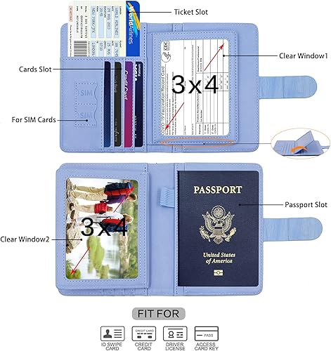 Miniatura 3 de Melsbrinna Funda para pasaporte RFID para viaje para mujereshombres, bonita cartera para pasaporte con bloqueo RFID y ranuras para tarjetas