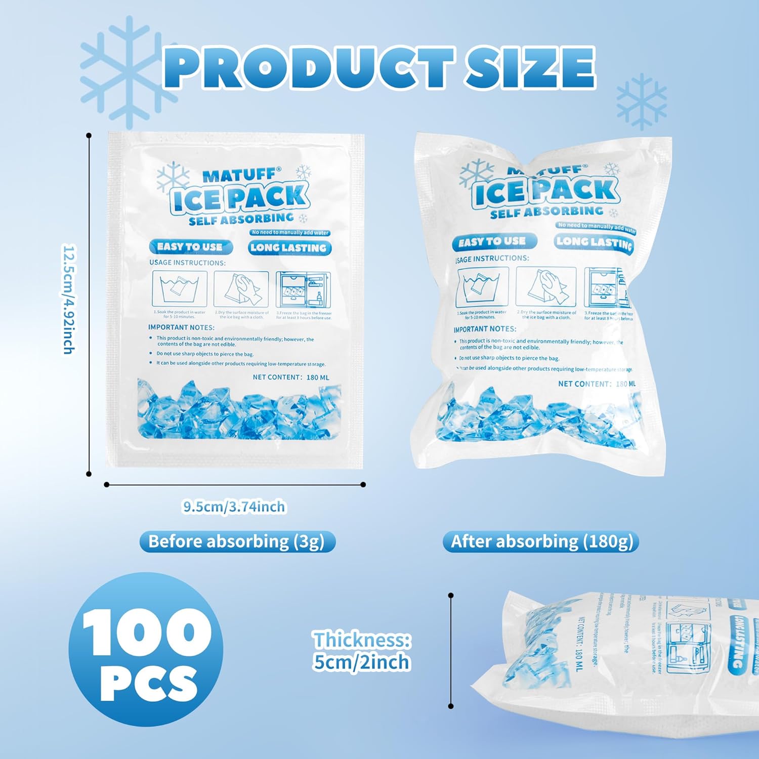 100 Pcs Reusable Ice Packs for Coolers (3.7''x4.9'') - Long-Lasting Gel Freezer Packs for Lunch Boxes, Shipping, Camping, Beach & Fishing | Keep Food/Drinks Fresh - Image 2