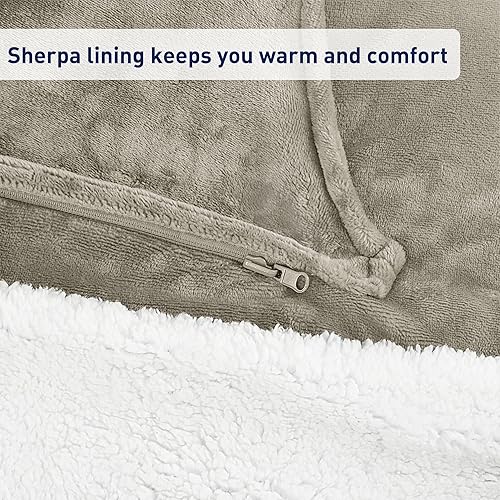 Miniatura 5 de Catalonia Classic Manta de forro polar Sherpa con mangas, súper suave, cálida y acogedora, manta portátil de viaje, regalo para mujeres, hombres y