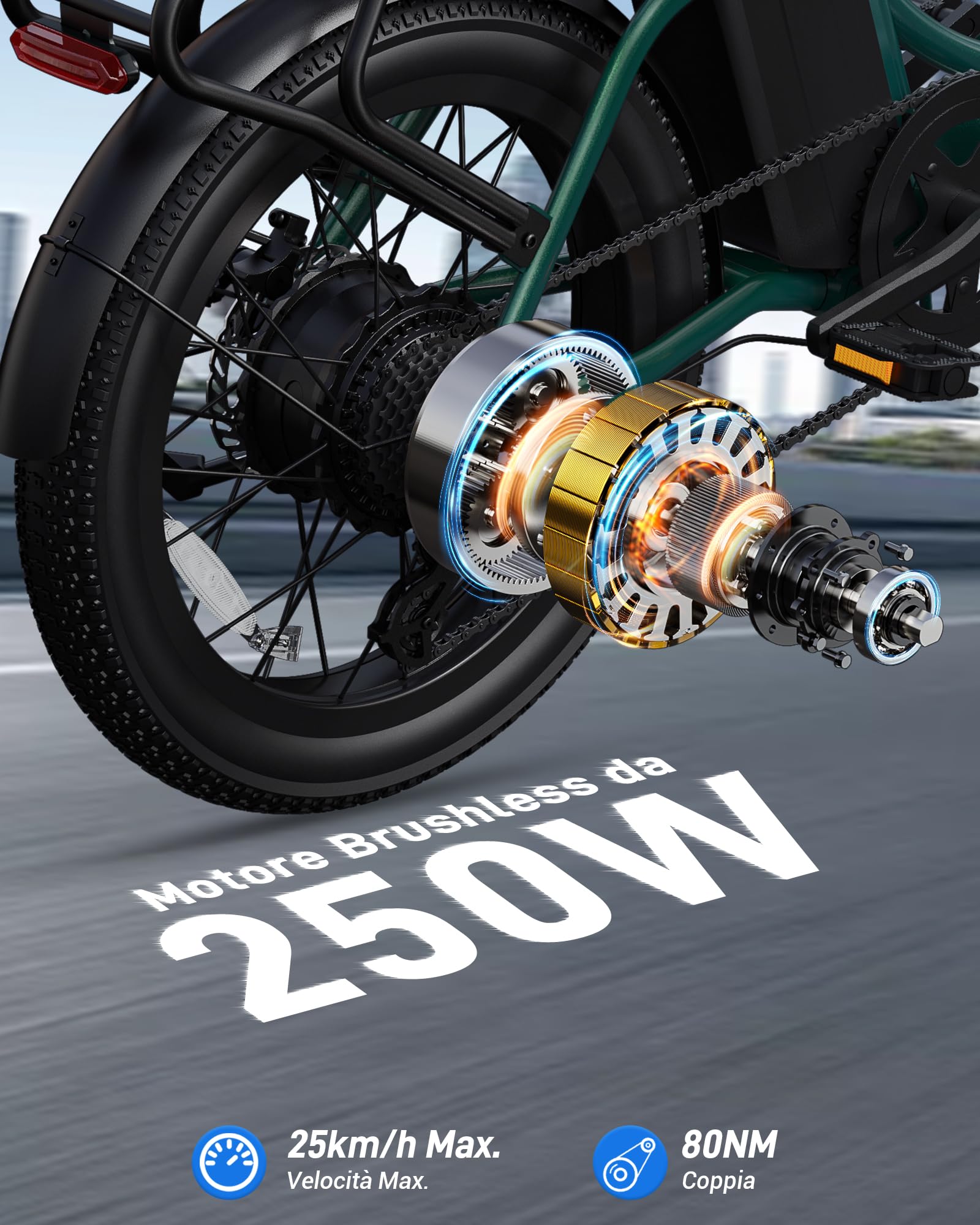 DYU C9 Bicicletta Elettrica Pieghevole 20", 250W, 48V 15,6Ah, 7 Velocità