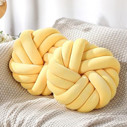Fumete 2 almohadas redondas de nudo de 14 pulgadas, almohada de felpa suave con nudo, hecha a mano, moderna, cojín decorativo para el hogar, cama,