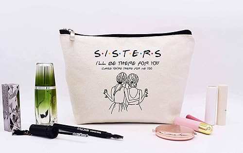 Miniatura 2 de LIBIHUA Bolsa de maquillaje para mujer, bolsa de cosméticos regalos para ella, bolsa de viaje femenina, Beige natural, 22-hermanas voy a estar allí