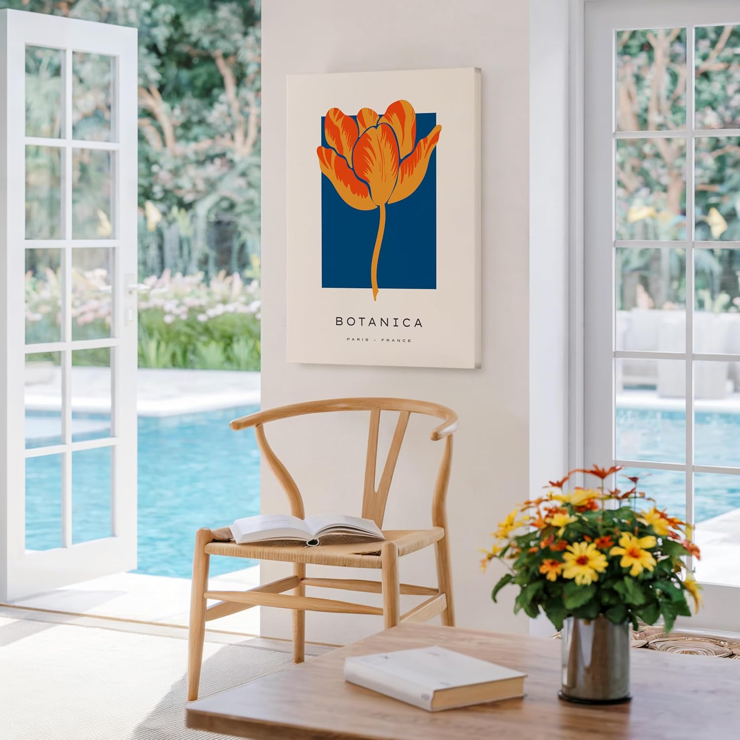 Poster Master Orange Flower Canvas - Retro Abstract Print - Trendy Art - Modern Watercolor Design - Chic Boho Art - Aesthetic Dorm or Office Wall Decor - 8x10 STRETCHED Canvas