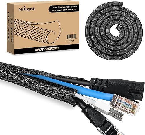 Nilight - Funda para cable, fundas de gestión de cable de 10 pies - 1/2 pulgada, funda trenzada, telar de alambre autoenvolvente dividido para