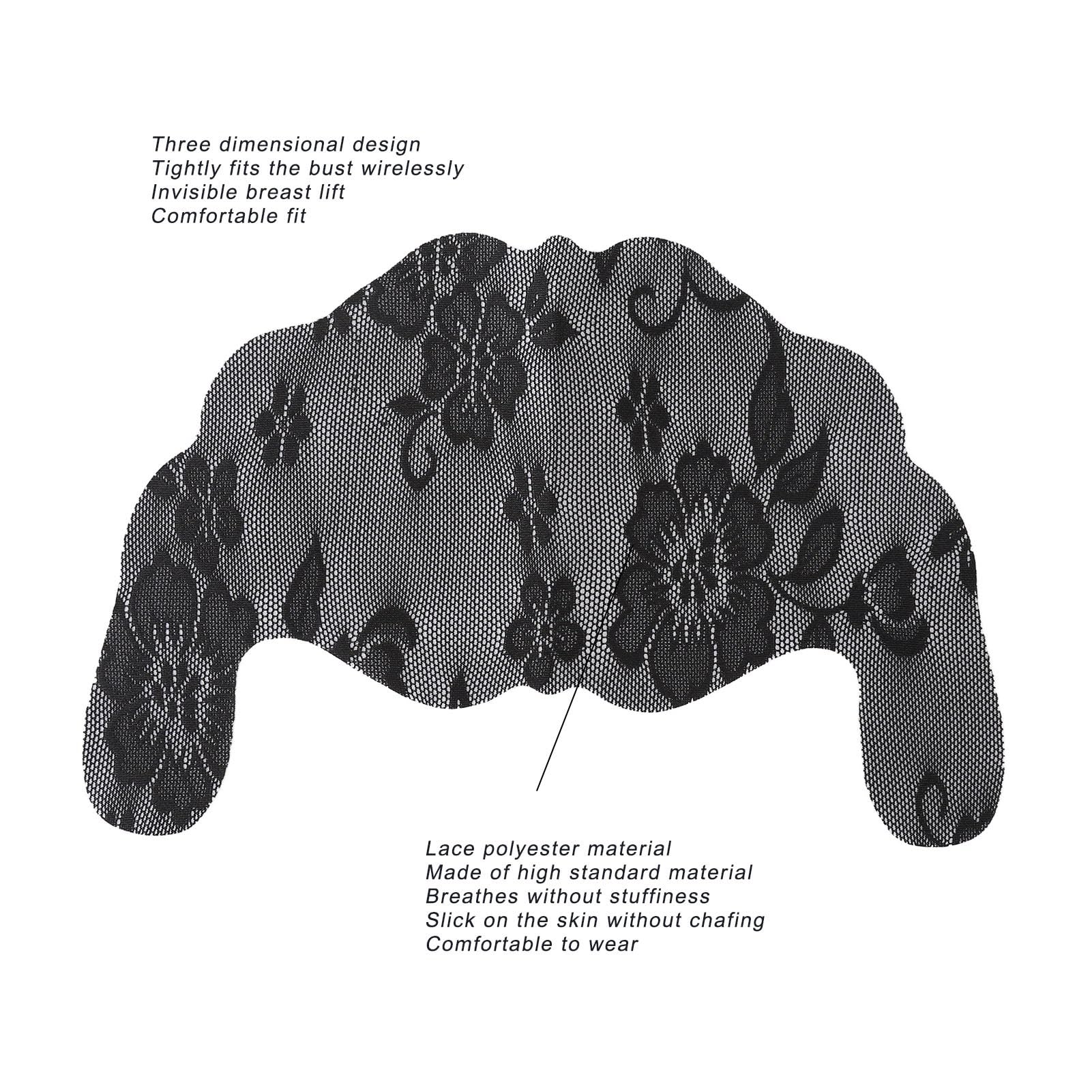 Autocollants de Cache-tétons, 5 Paires de Soutien-gorge en Dentelle Jetables pour Femmes en Forme de U, Cache-tétons en Dentelle Adhésive Fine et Respirante pour une Fête (BLACK)